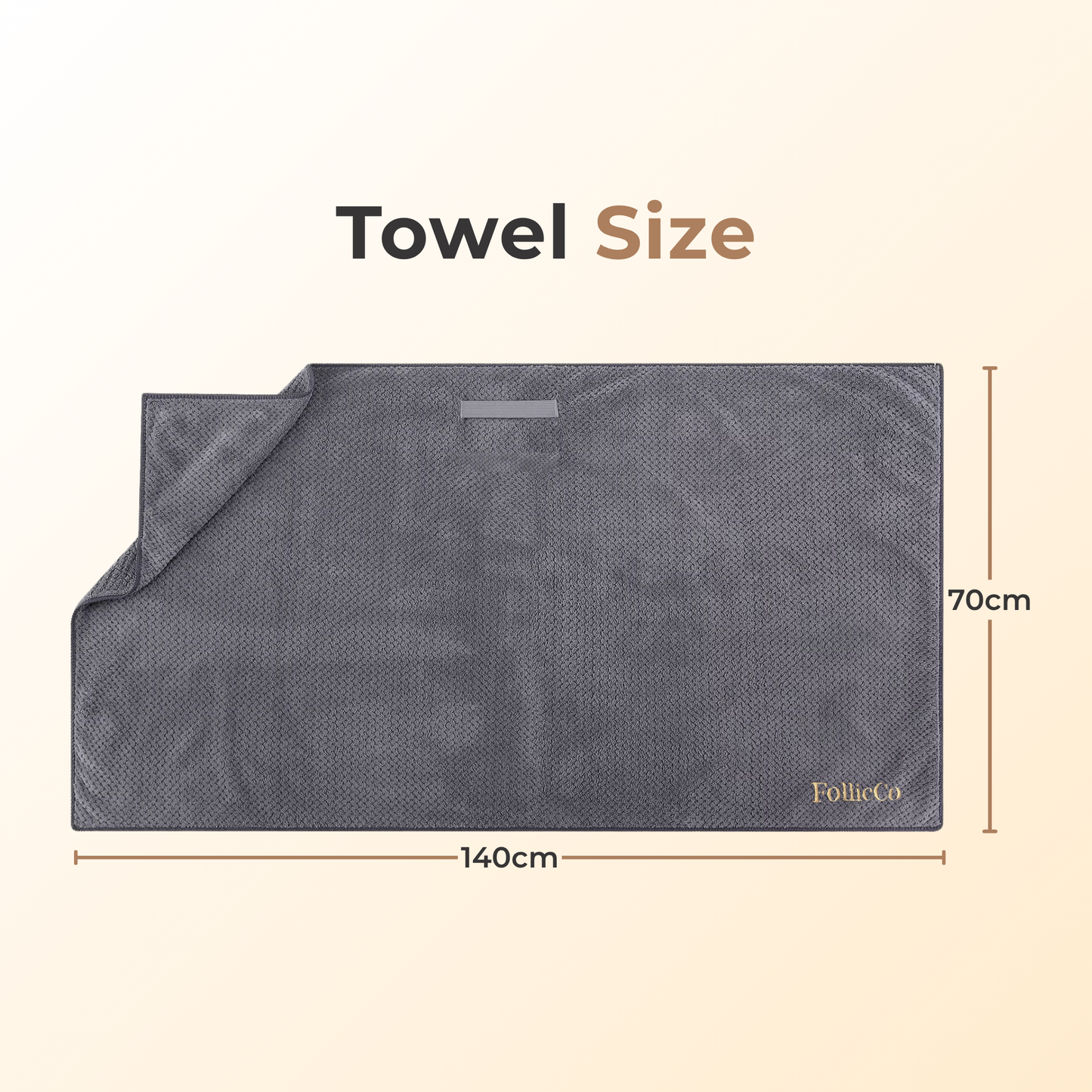 Gray towel with dimensions on a beige background