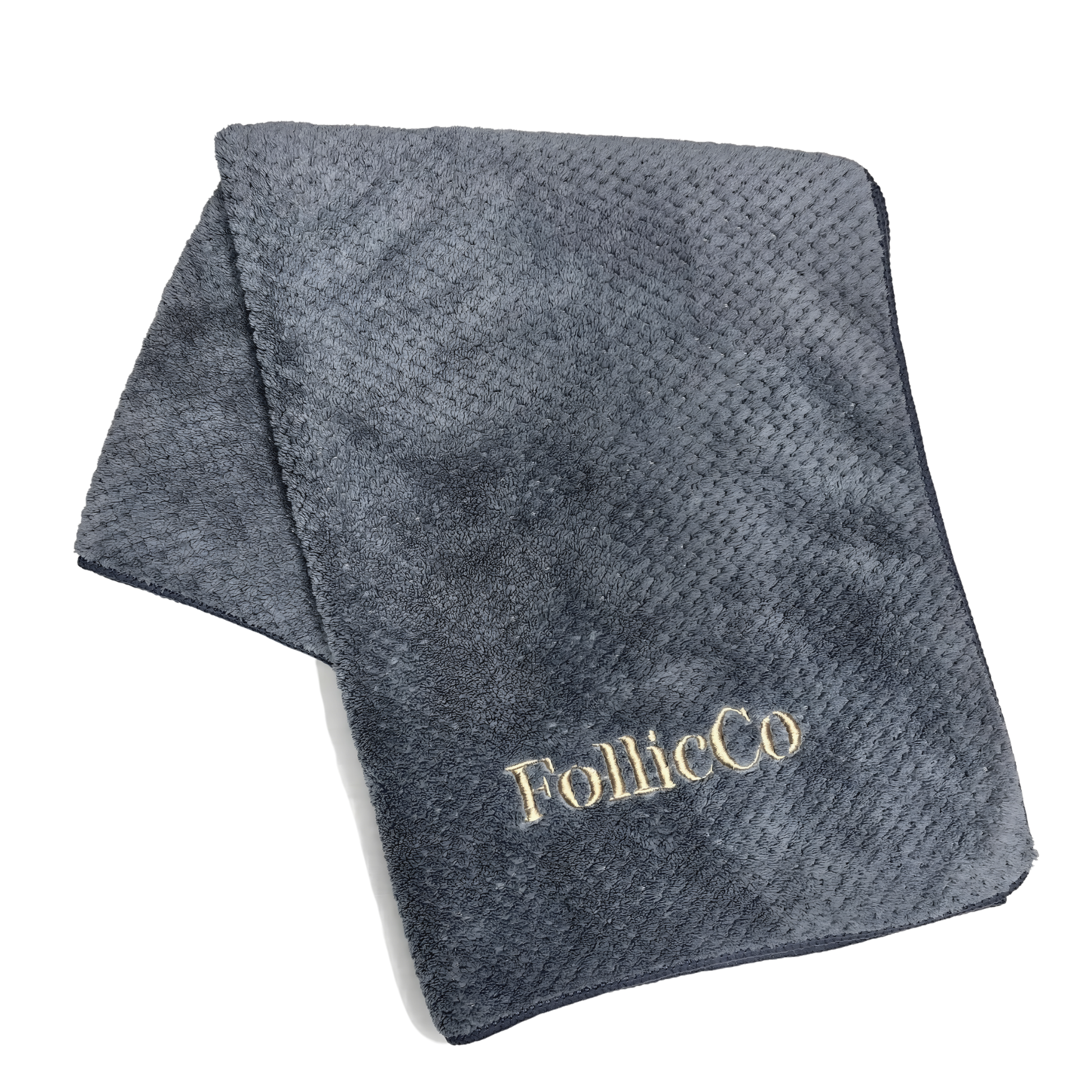FollicCo Microfibre Towel Laying on White Backdrop